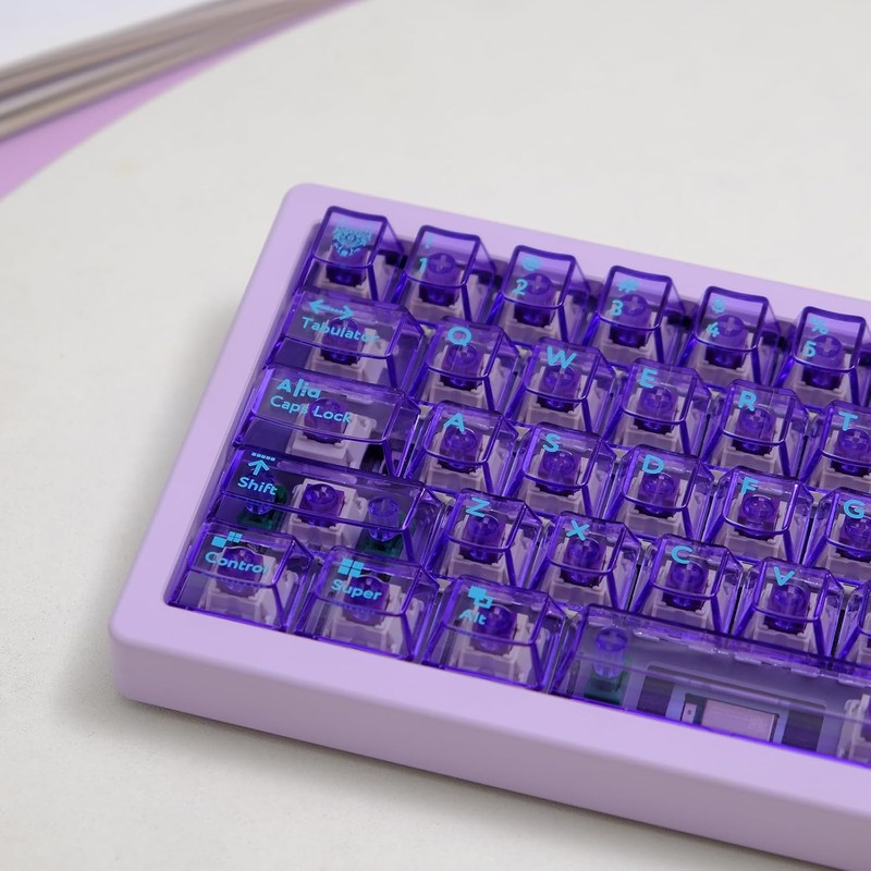 114 Keys Purple Clear Keycaps PC Cherry Profile Crystal Transparent Keycaps Set