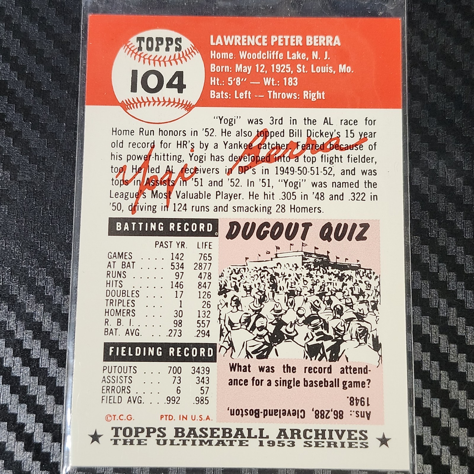 1991 Topps Archives The Ultimate 1953 Set - Yogi Berra image 2