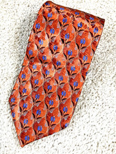 Ermenegildo Zegna Burnt Orange Abstract 10C 100 Silk Necktie Tie 59"L 3.75"W