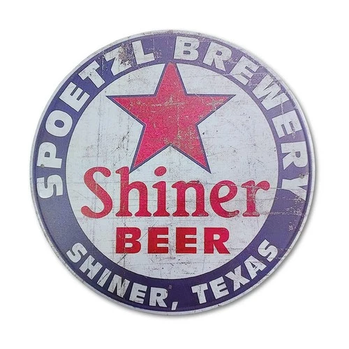 Metal Wall Decor: Shiner Beer Sign 12" Vintage Retro Round Tin, Shiner Texas New