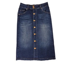 Copper Flash A-line Denim Blue Jean Stretchy Button Down Midi Skirt Fall Sz 6