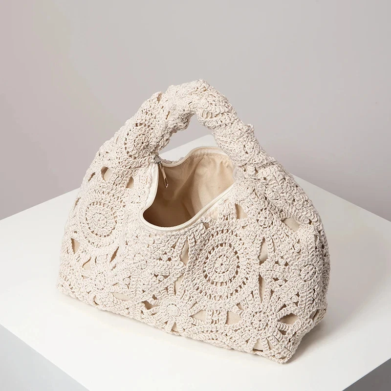 Bolso de Playa Tejido Mujeres Estilo Boho Hecho a Mano Paja Bolso de Hombro Bolso de Mano de Verano Foto 2 de 4