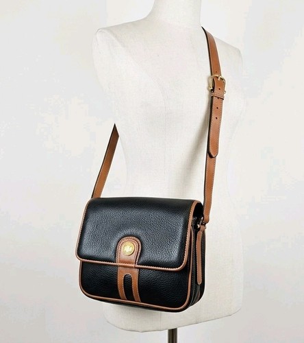 Vintage CELINE Gold Blazon Triomphe Black + Tan Leather Flap-over Bag Rare Mint