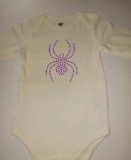 6-9 Months Baby Bodysuit Halloween Neon Spider bling Rhinestones Long Sleeve