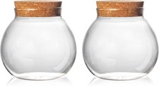 Set of 2 round glass jars W/ cork lid   17oz wedding candy jar kitchen Storage