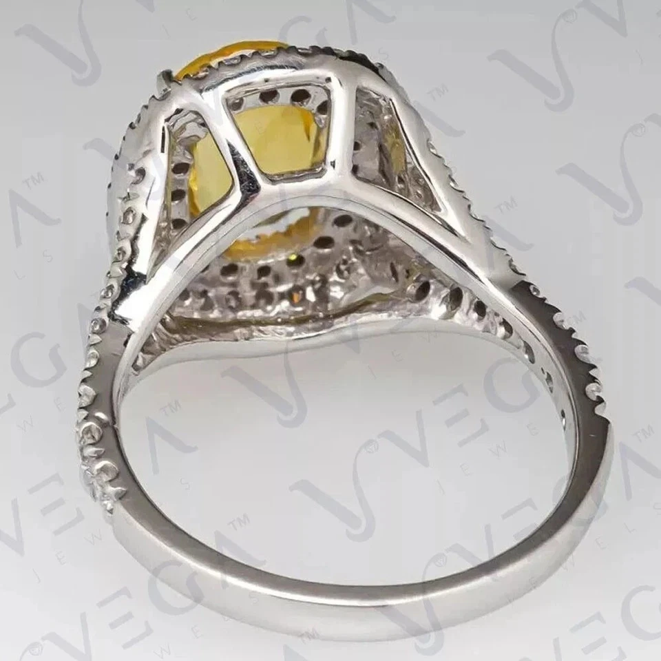 Anillo de diamantes con piedras preciosas de citrino natural de forma ovalada de 7,84 quilates de oro blanco real de 18 quilates Foto 4 de 4
