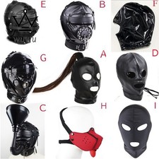 Head Harness Headgear Hood PU Leather Mask Cover Open Mouth Slave Bondage BDSM
