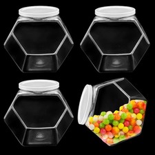 4 PCS Plastic Candy Jars Cookie Jars, Hexagon with Airtight Lids Clear Candy ...