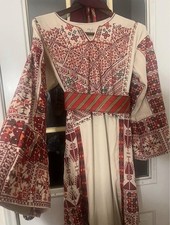 Handmade Palestinian Embroidered Kaftan Dress Cotton Blend Multicolor Women