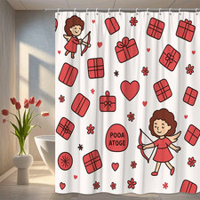 Cute Valentine's Day Shower Curtain with Red Gifts and Cupid