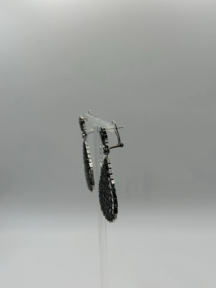 PENDIENTES COLGANTES LÁGRIMA RODIO ESPINELA NEGRA REDONDA 10,38 CTW Foto 4 de 4