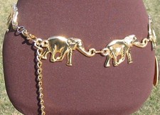 Vintage 80's Elephant 7 Chain Link Hip Belt Gold Tone Metal 29-39  Adjustable