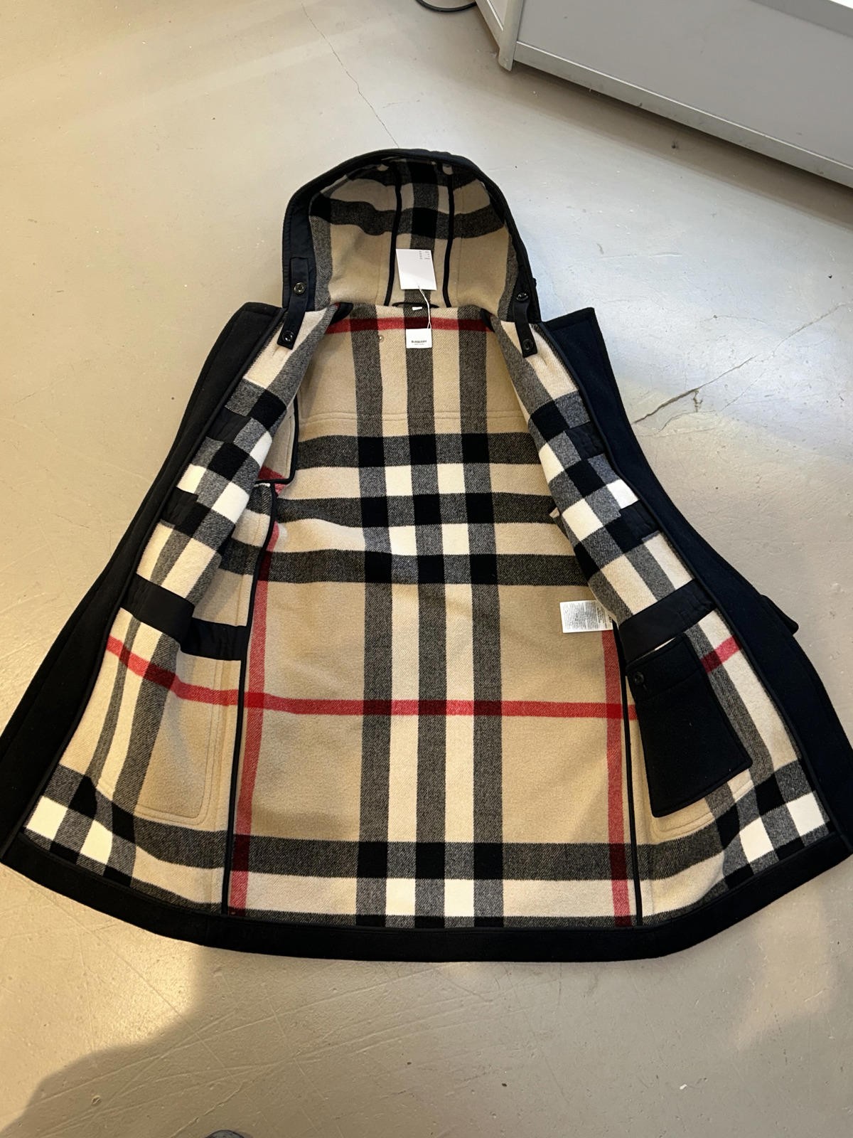 Burberry Wool Duffle Coat Black w Nova Check Lining Men's Size Medium image 6
