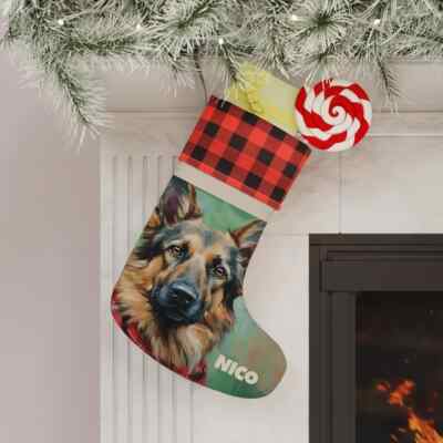 German Shepherd Dog Christmas Stocking, Love cute dog Xmas Stocking Gift