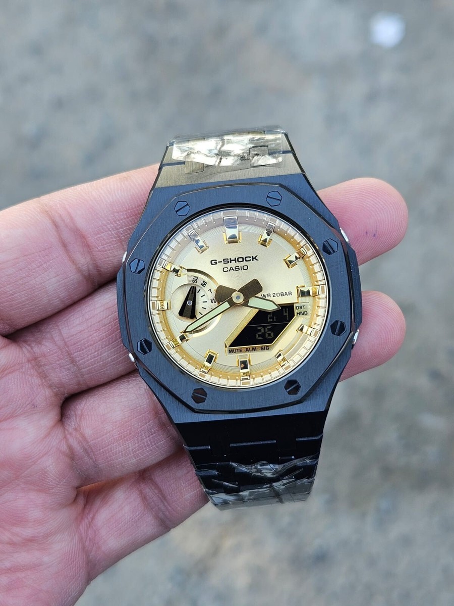 カシオ G-SHOCK カスタム GA-2100 MOD Custom Casio G-Shock GA-2100 Mod – Gold Dial, Black Metal
