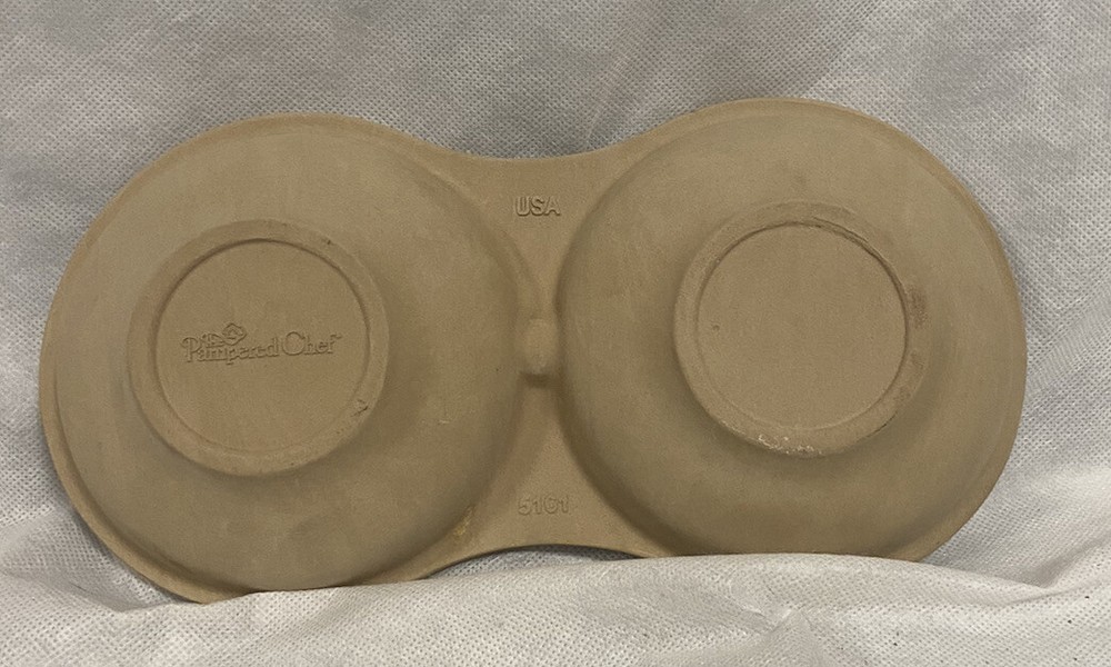 Pampered Chef Double Bowl Egg Cooker 11 5/8-Inch Stoneware Baker 5161
