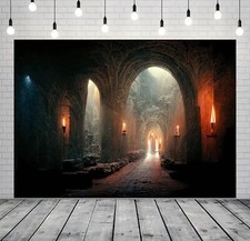 7x5ft Fabric Dark Medieval Castle Dungeon Backdrop for Halloween Photography