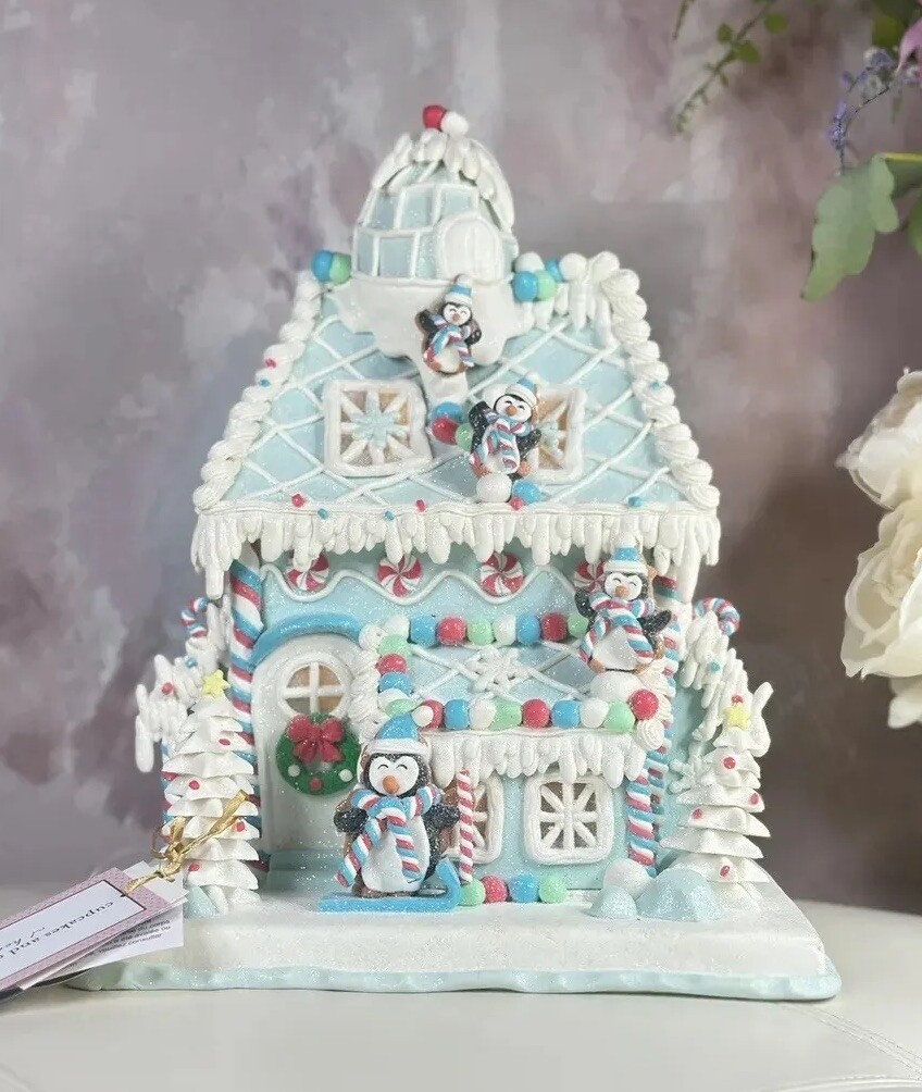 Cupcakes&Cashmere Christmas LightUp Pastel Blue Gingerbread House