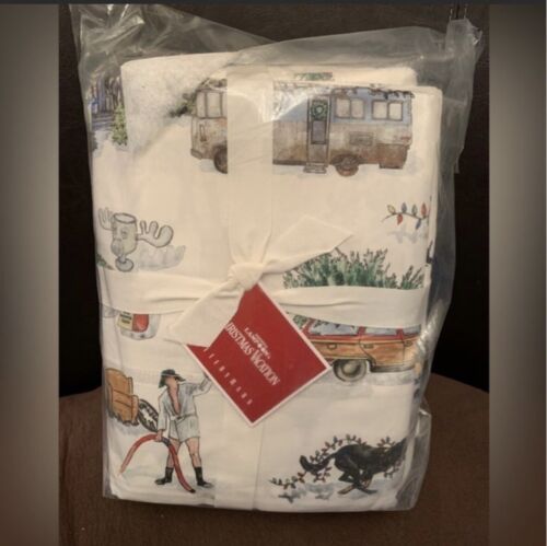 RETIRED SET Pottery Barn National Lampoon's Christmas Vacation Queen Sheet Set - Picture 1 of 5