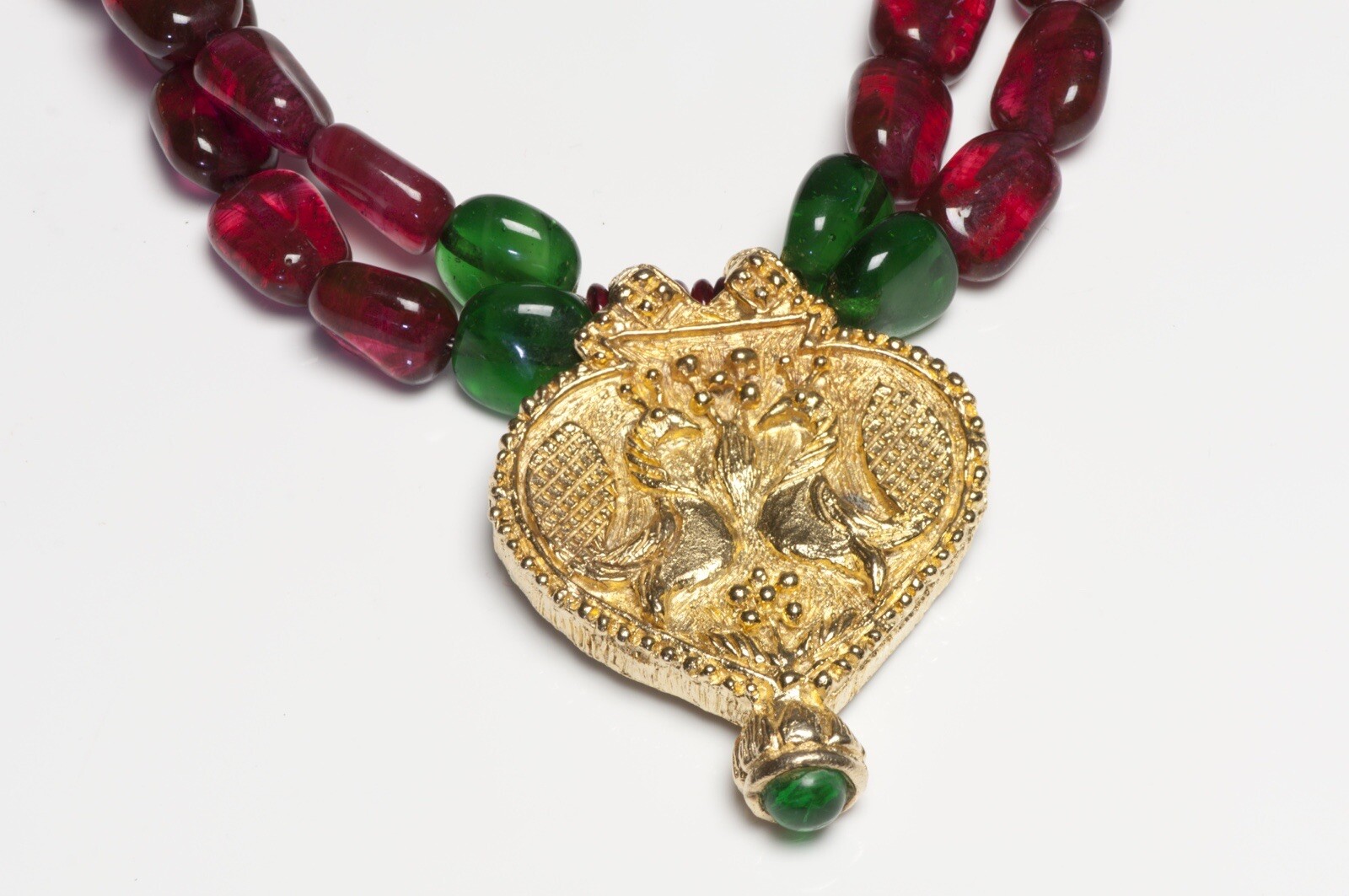 Vintage Kenneth Jay Lane KJL Red Green Glass Bead… - image 4