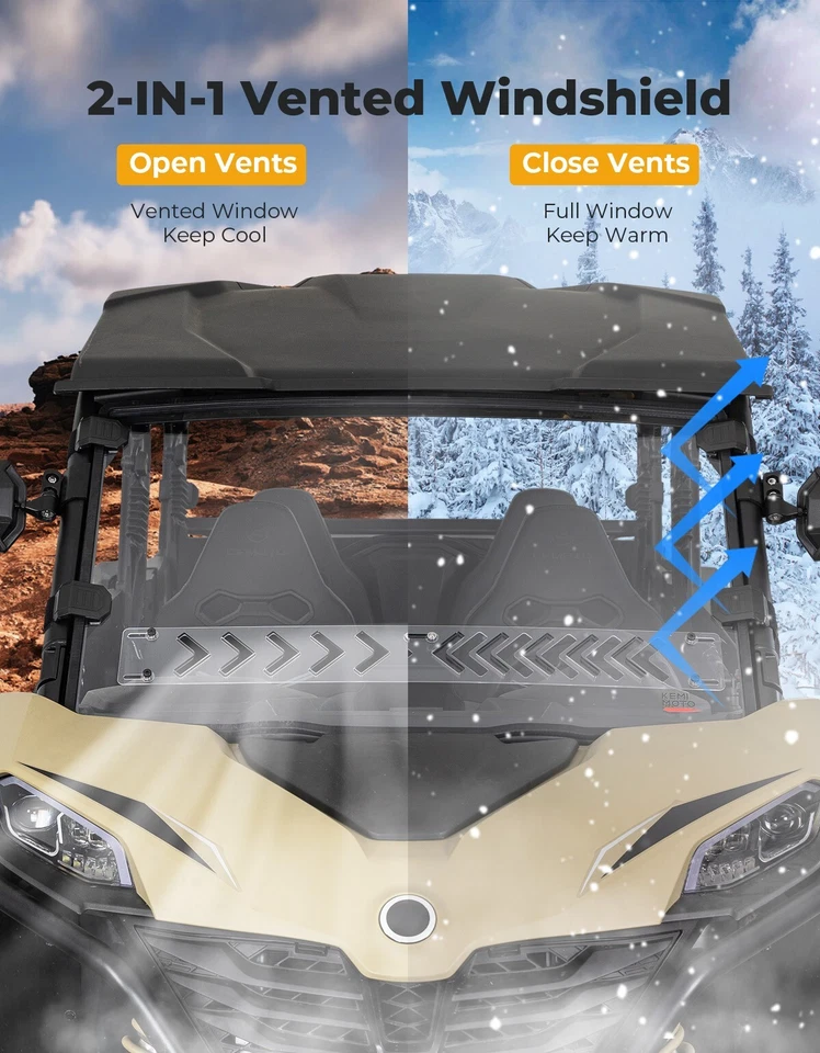 2-IN-1 Front Windshield Vented for 2023-2026 CFMOTO ZForce 950 Sport /800 Trail - Image 3 of 4