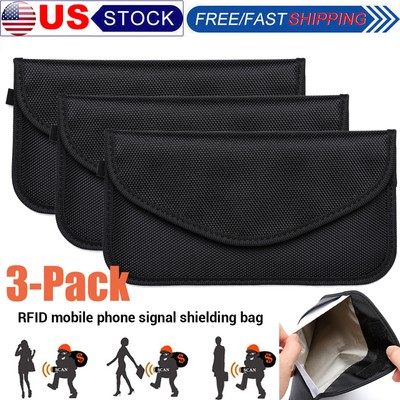 3 Pack Large Faraday Bag Cell Phone Wallet Blocker RFID Signal Shielding Pouch