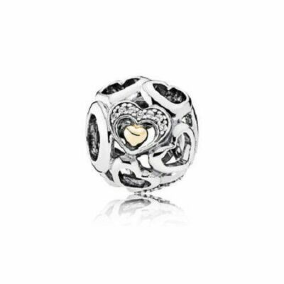 NEW Genuine Pandora Charm 792108CZ Heart of Romance Love 14k Gold Silver  TwoTone
