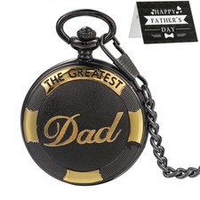 Steampunk Mens the Greatest DAD Quartz Analog Pocket Watch Necklace Chain