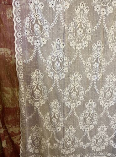 Vintage Laura Ashley Victorian Ribbons Design White Cotton Lace Curtain 53”/63” - Picture 11 of 17