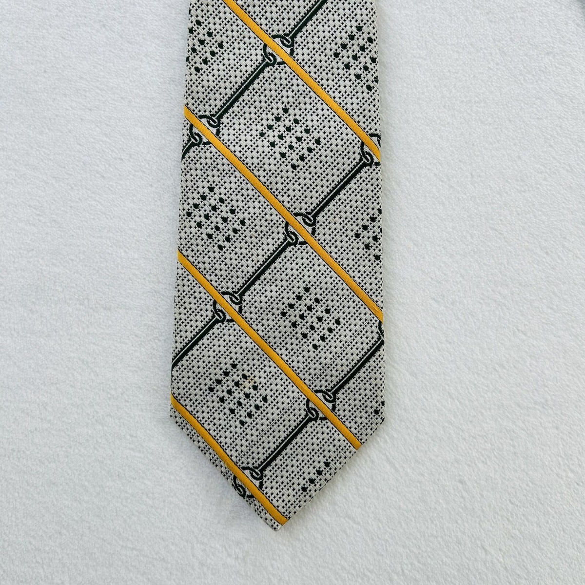 VINTAGE Christian Dior Tie Adult Gray Black Gold Logo Neck Tie
