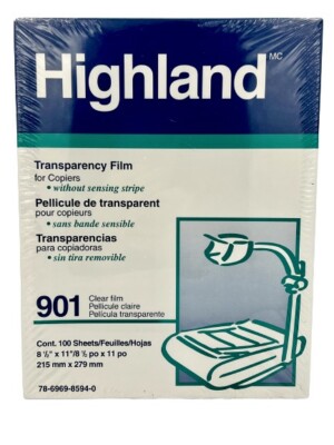 100 Sheets 901 Clear 3M Highland Transparency Film Copier Projector 8 1/2 x 11 
