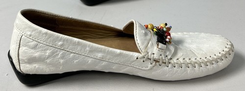 Robert Zur Women’s White Leather Loafers Size US 6.5 M Beaded Chain - Picture 13 of 24