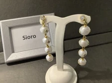 SIORO COLLECTION STERLING SILVER GOLD PLATED PEARLS  EARRINGS