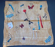 1950s Square Silk Scarf - Opera Theme - Masquerade Masks Red Rose Butterflies