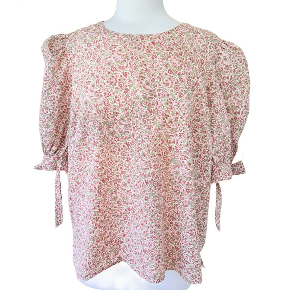 Tuckernuck Hyacinth House Pink Floral Fiona Puff Sleeve Blouse Size XL