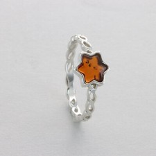 Cognac / Brown BALTIC AMBER Star Ring - 925 STERLING SILVER - Poland 75e
