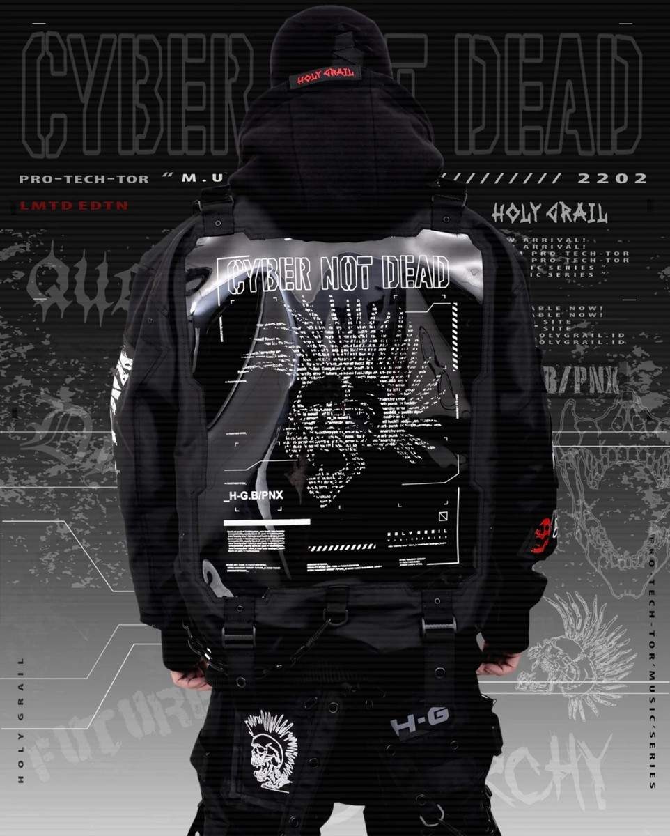 Men's Techwear Black Jacket Hoodie Full Zip Buckle Holygrail