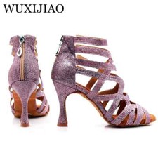 Latin Dance Shoes Green Pink Glitter Salsa High Heel Women Ballroom Dance Boots