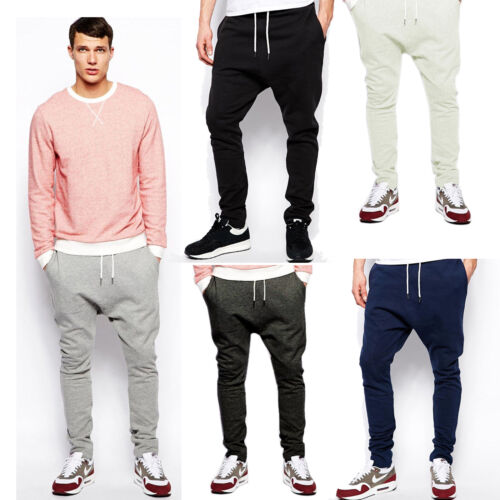 New Mens Slim Fit Joggers Bottom Drop Crotch Trouser Pocket Tracksuit UK 8-34 - Afbeelding 1 van 9