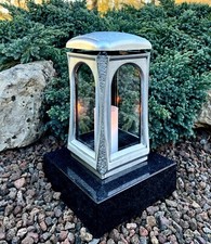 Grablaterne Sockel Grablampe Grableuchte Grablicht Granit Schwarz Gold Silber