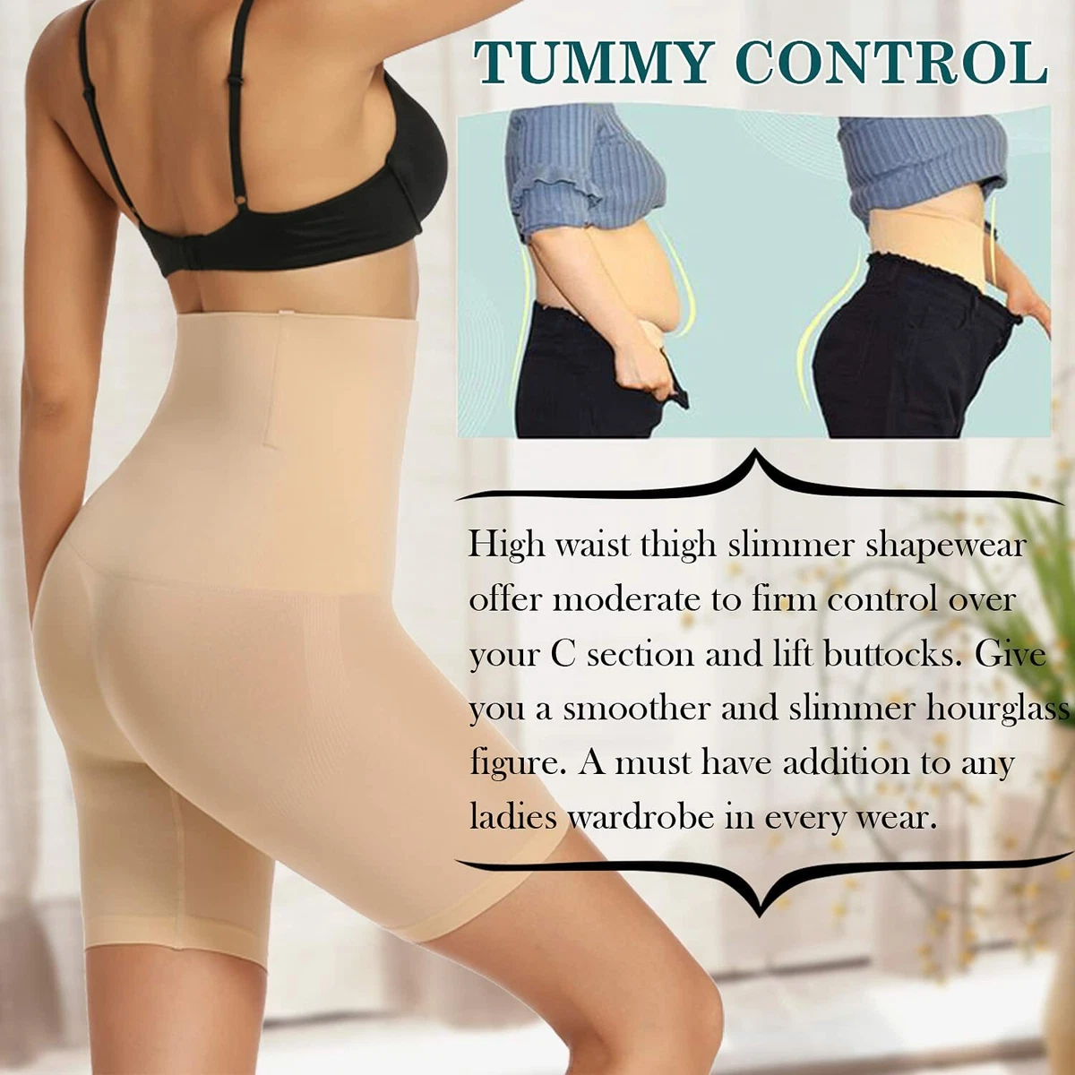 Women's Slip Shorts for Under Dresses, Seamless Shapewear Shorts with Light  to Medium Tummy Control