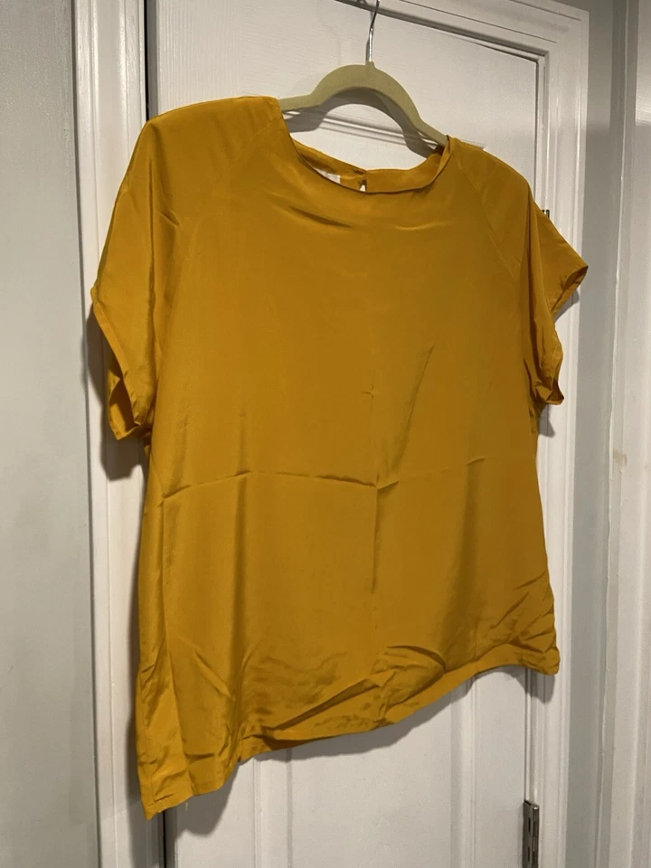 Blusa de Colección Amarillo Mostaza Manga Corta Ojo de Cerradura Concha Almohadillas para el Hombro Talla 14 Foto 3 de 4