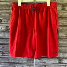 Nike Men's Swim Trunks Size L Red Black Drawstring Waist Pockets Logo