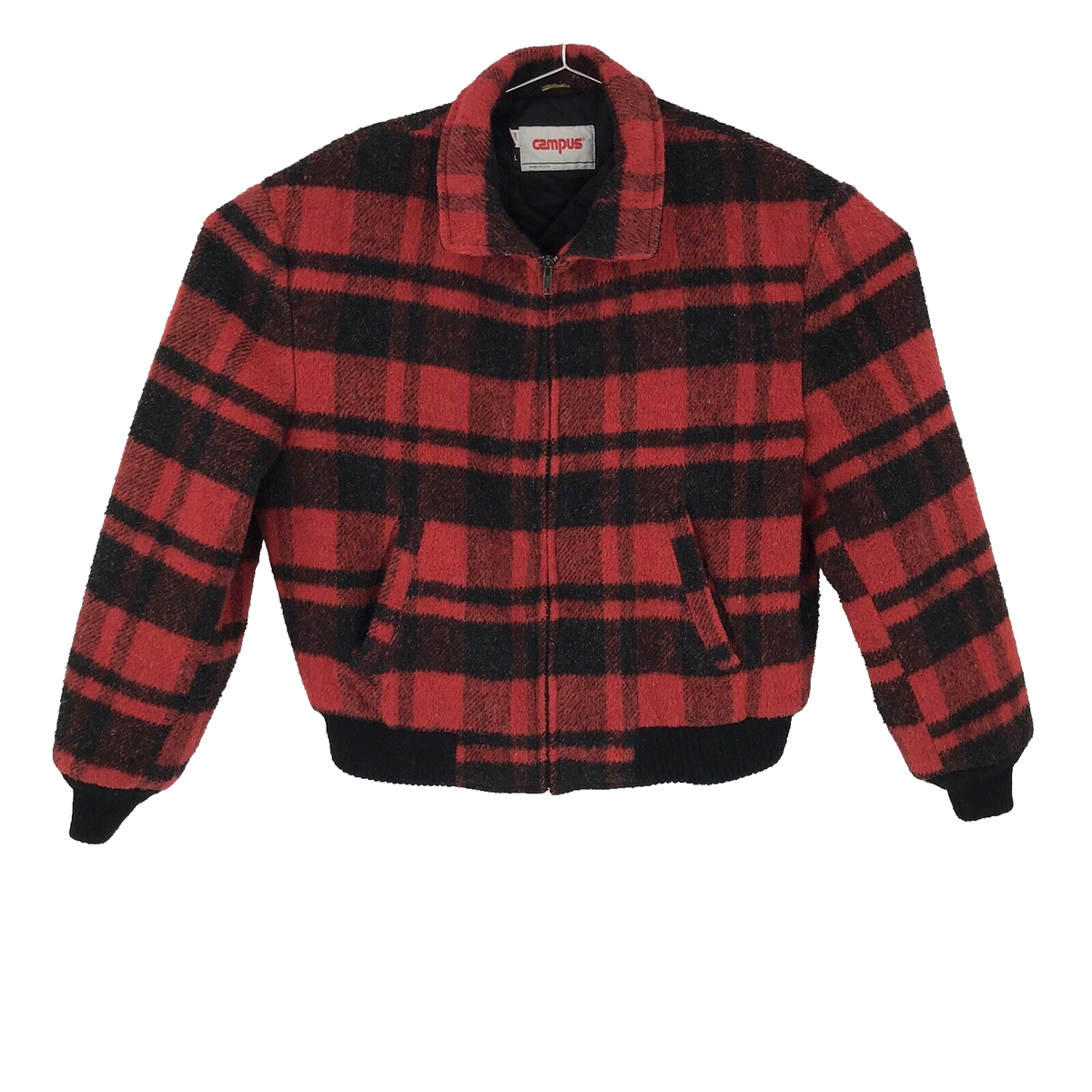 Vintage USA Made Campus Red Black Buffalo Plaid Wool Full Vintage USA Made Campus Red Black Buffalo Plaid Wool Full