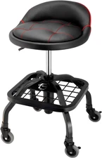 Rolling Stool Shop Seat with Padding and Lumbar Support, Garage, 330 Pound Capac