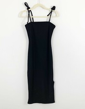 NEW NastyGal Tie Strap Ribbed Midi Dress Size US 8 Sheath Bodycon Black