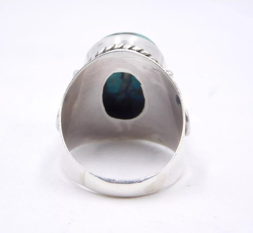 7.8 GM 925 Argento Sterling Naturale Tibetano Turchese Cab Pietra Anello Misura - Foto 3 di 6