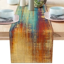 Long Table Runner Vintage Abstract Blue and Orange Table 13"x 90" Blue Orange