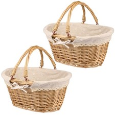 2 Pack Medium Size Oval Willow Basket with Handle, 12.6x9x4.7 Inch Wicker Pic...