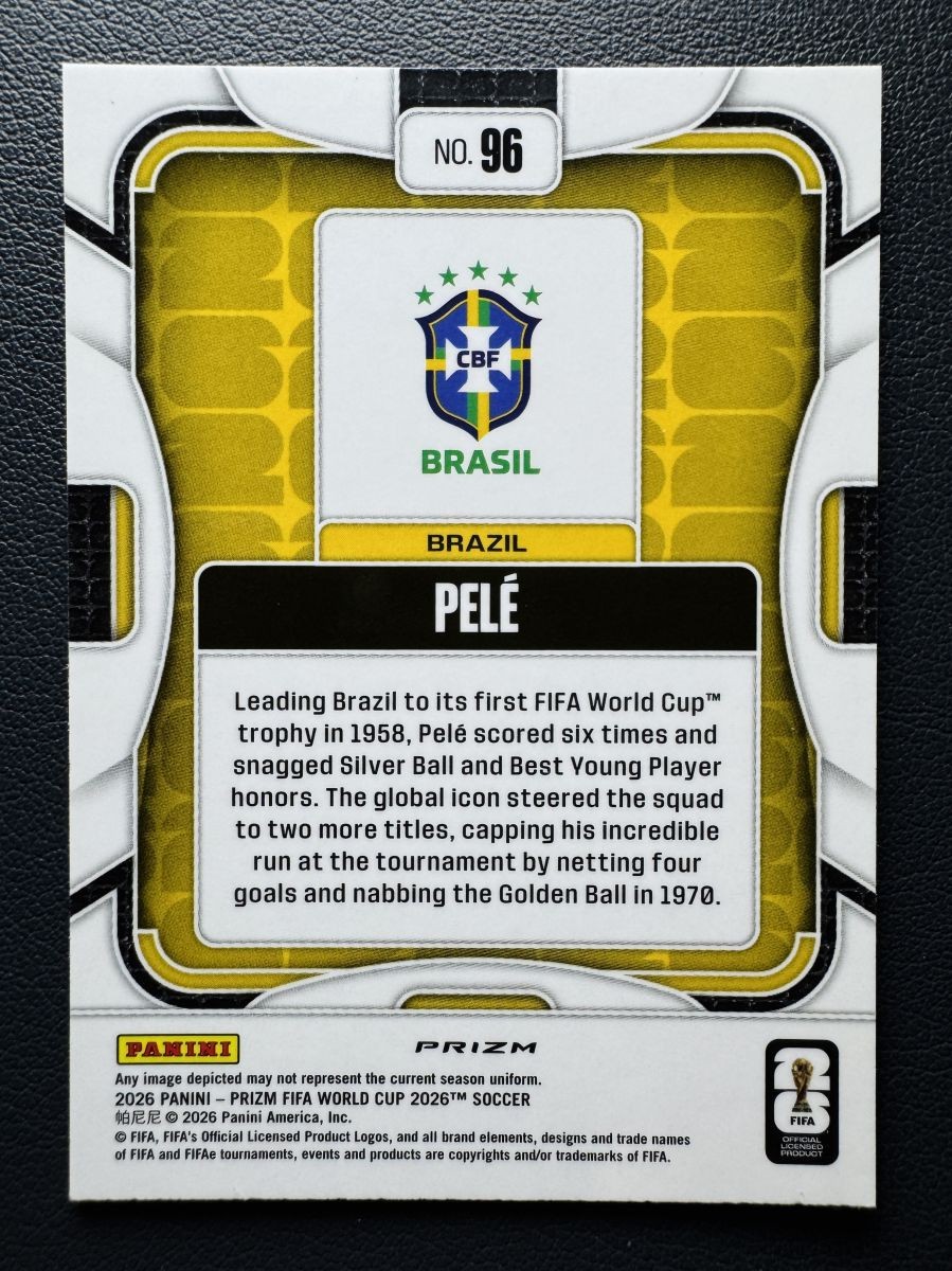 2026 Panini Prizm FIFA World Cup Pele #96 Red Green Blue RGB Mojo SSP Brazil view 2